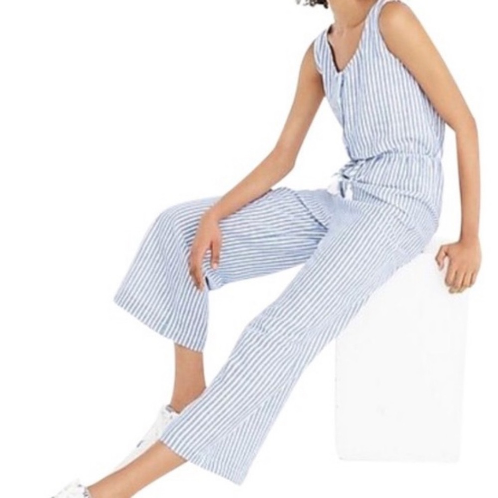J. Crew Blue and White Striped Jumpsuit
